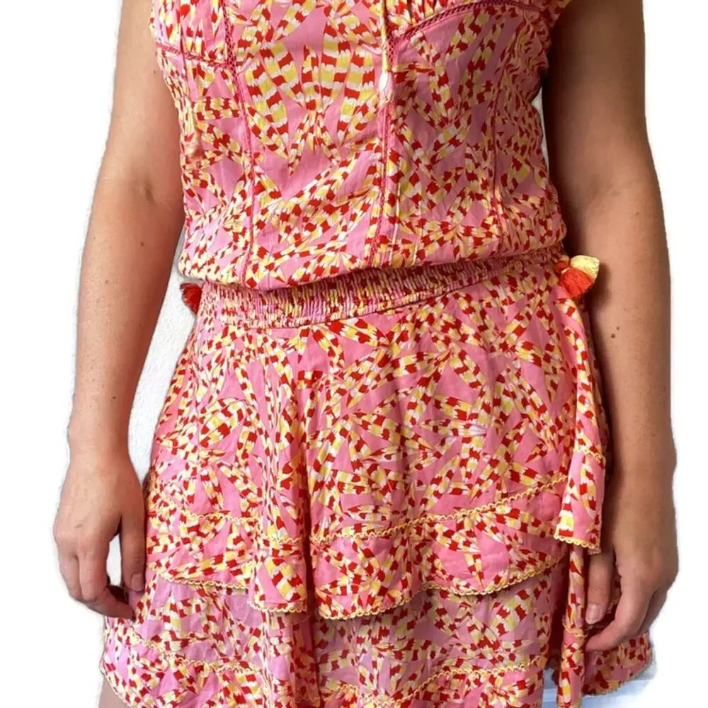 Poupette St. Barth Hot Pink Drop Waist Tasseled Dress Size Medium